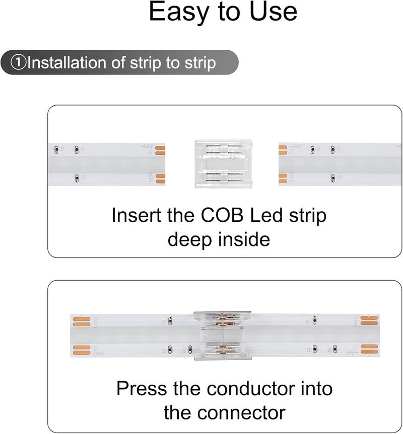 Tatazone 10pcs 4PIN Transparent COB Connectors for RGB COB Light Strips Solerless Connection (10mm-4PIN-RGB-Strip to Strip) - Image 4